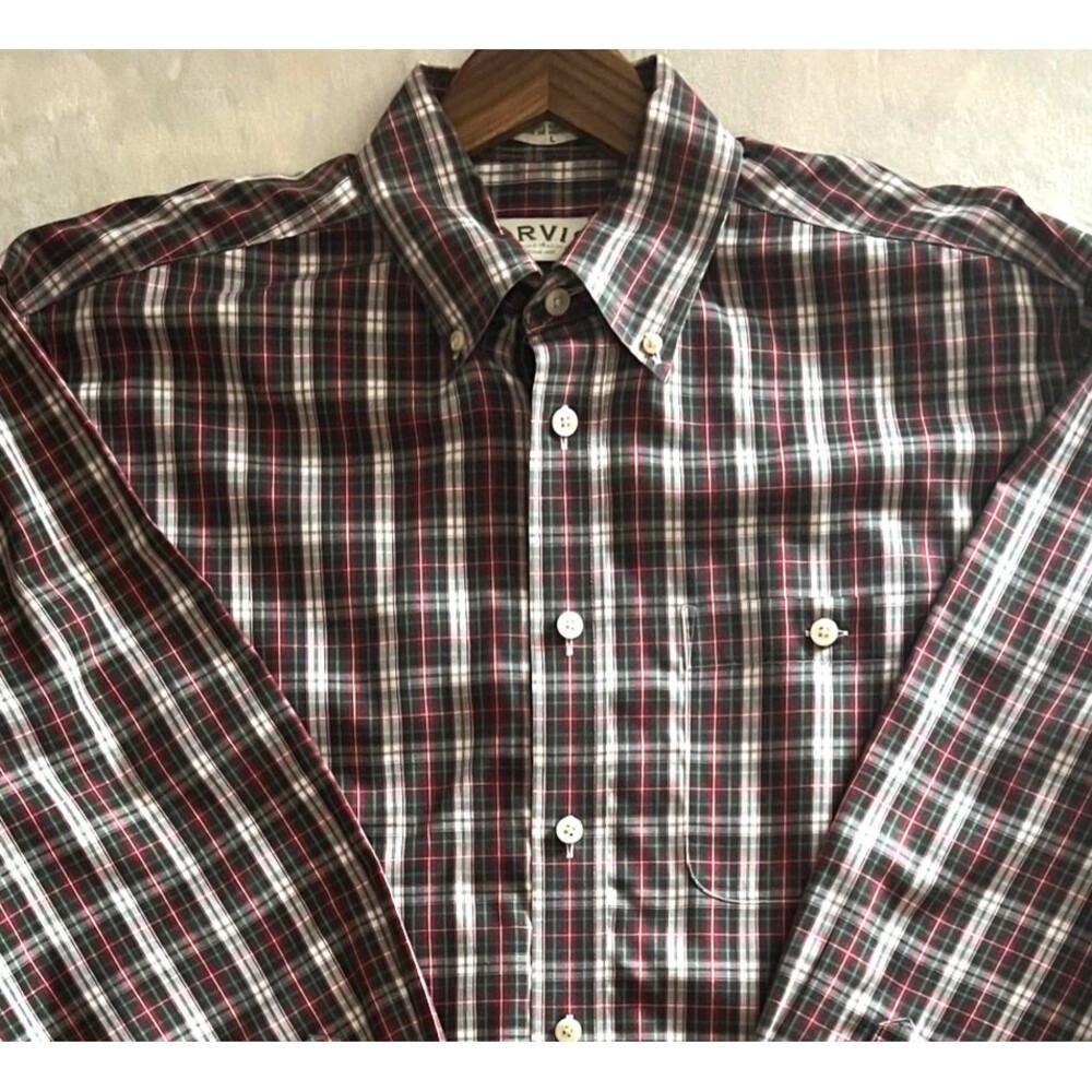 Orvis Mens Button Down Shirt L Plaid Cotton Twill